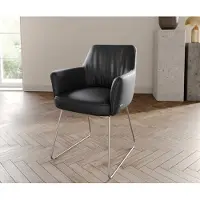 DELIFE Eetkamerstoel Xana-Flex met armleuning echt leer zwart slipframe roestvrij staal pocketveer kern
