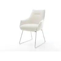 DELIFE Eetkamerstoel Alja-Flex met armleuning bouclé zacht beige slipframe roestvrij staal pocketveer kern