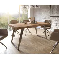 DELIFE Eettafel Edge 160x90 XL acacia natuur roestvrij staal schuin Live-Edge