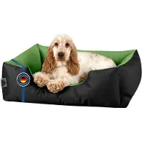 BedDog hondenbed LUPI, hondenbank, hondenkussen, wasbaar, GREEN-FIELD (zwart/groen), (S), ongeveer 55x40x17 cm