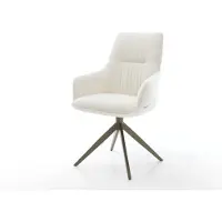DELIFE Draaistoel Zelia-Flex met armleuning bouclé zacht beige kruisframe breed afwerking met titanium 360° draaibaar rocker-functie pocketveer kern