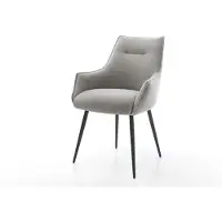 DELIFE Eetkamerstoel Alja-Flex met armleuning zachte stof met structuur grijs 4-poot conisch zwart pocketveer kern