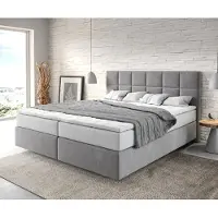 DELIFE Boxspringbed Dream-Fine 180x200 cm Microvezel Grijs met TFK Matras en Visco Topper