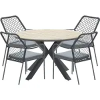 Garden Impressions Ross tuinset 5-delig zwart - Tulli tuintafel Ø122x75 cm light teak look