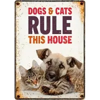 Plenty Gifts Waakbord blik dogs & cats rule this house