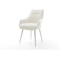 DELIFE Eetkamerstoel Alja-Flex met armleuning bouclé zacht beige 4-poot conisch roestvrij staal pocketveer kern