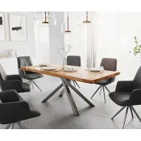 DELIFE Eettafel Edge 200x100 XL acacia natuur Kreuzframe rechthoek edelstaal Live-Edge