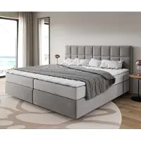 DELIFE Boxspringbed Dream-Fine microvezel grijs 200x200 cm met pocketveringmatras en Visco topper