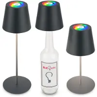 B.K.Licht - 3 in 1 RGBW Tafellamp - oplaadbar buitenlamp - moderne flessenlamp - draadlos - dimbaar - 36x12cm - zwart