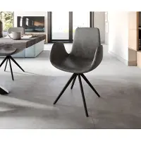 DELIFE Eetkamerstoel Ilia-Flex met armleuning microvelours antraciet vintage kruisframe hoekig zwart
