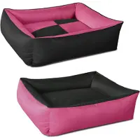 BedDog 2-in-1 hondenbed, wasbaar hondenkussen met rand, hondenbank, model CANDY (roze/zwart), (XXXL), afmetingen ongeveer 145x105x28 cm