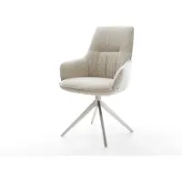 DELIFE Draaistoel Zelia-Flex met armleuning geweven stof beige kruisframe breed roestvrij staal 360° draaibaar rocker-functie pocketveer kern