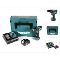Makita Boormachine + slagboor, DHP 485 RG1J Accu klopboormachine 18 V 50 Nm + 1x accu 6.0 Ah + snellader + Makpac (Oplaadbare batterij)