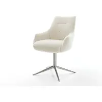 DELIFE Eetkamerstoel Alja-Flex met armleuning kruispoot roestvrij staal teddy beige 360° draaibaar rocker-functie pocketveer kern