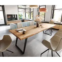 DELIFE Eettafel Edge 260x100 XL acacia natuur metaal schuin Live-Edge