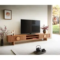 DELIFE Tv-meubel Surimu 240 cm acacia lichtbruin 4 deuren 2 vakken kurk handvat houten poten