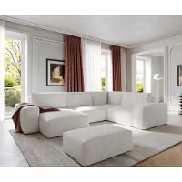 DELIFE Woonlandschap Lanzo 300x210 cm bouclé crème-wit met variabele recamière en hocker