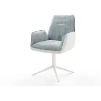 DELIFE Draaistoel Zoa-Flex materiaalmix echt leer wit-pastelblauw kruispoot wit 360° draaibaar rocker-functie pocketveer kern