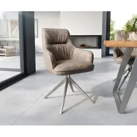 DELIFE Eetkamerstoel Zelia-Flex met armleuning microvelours taupe vintage kruisframe breed roestvrij staal pocketveer kern