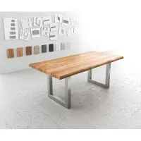 DELIFE Eettafel Edge 200x100 XL acacia natuur roestvrijstaal breed Live-Edge