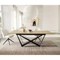DELIFE Eetkamertafel Edge 180-220x100 keramiek Laminam Sabbia eiken kleur spider vlak staal zwart uitschuifbaar