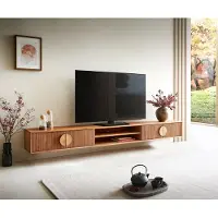 DELIFE TV-meubel Surimu 240 cm acacia lichtbruin 4 deuren 2 vakken Kork-Griff zwevend