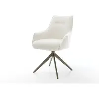DELIFE Draaistoel Alja-Flex met armleuning bouclé zacht beige kruisframe breed afwerking met titanium 360° draaibaar rocker-functie pocketveer kern