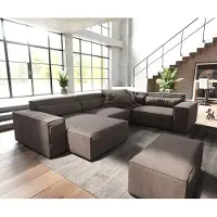 DELIFE Woonkamerlandschap Sirpio 300x210 cm microvezel Khaki bruin recamiere variabele met kruk