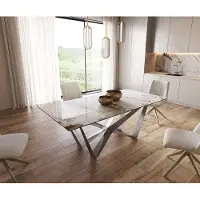 DELIFE Eetkamertafel Edge 200x100 keramiek Minas Melange wit-beige spider vlak staal RVS