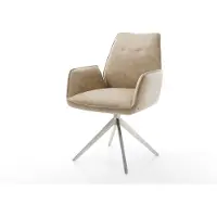 DELIFE Eetkamerstoel Zoa-Flex microvelours beige vintage kruisframe breed roestvrij staal pocketveer kern