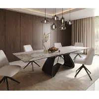 DELIFE Eetkamertafel Edge 200-300x100 keramiek Minas Melange wit-beige W-frame zwart uitschuifbaar