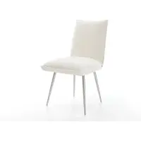 DELIFE Eetkamerstoel Lelio-Flex bouclé zacht beige 4-poot conisch roestvrij staal pocketveer kern