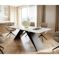 DELIFE Eettafel Edge 200x100cm Laminam keramiek wit V-middenpoot zwart