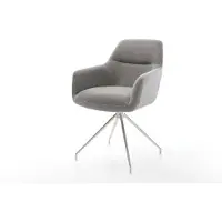 DELIFE Eetkamerstoel Pejo-Flex zachte stof met structuur grijs kruisframe conisch roestvrij staal pocketveer kern
