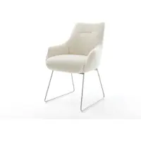 DELIFE Eetkamerstoel Alja-Flex met armleuning teddy beige slipframe roestvrij staal pocketveer kern