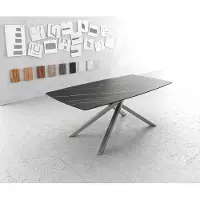 DELIFE Eettafel Edge Bootsform 200x100cm Laminam keramiek bruin middenpoot kruis zilver