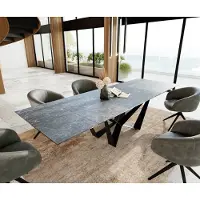 DELIFE Eetkamertafel Edge 200-300x100 keramiek LaminamNero Greco grijs spider vlak staal zwart uitschuifbaar