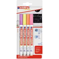 Edding Krijtmarker 4085, voor gladde oppervlakken, lijndikte 1-2 mm, ronde punt, set van 4, neon