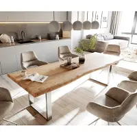 DELIFE Eettafel Edge 280x100cm XL acacia natuur roestvrijstaal smal Live-Edge