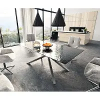 DELIFE Eetkamertafel Edge 200x100 Glas smelten rokerig zwart 3D-Relief kruisframe rechthoek RVS