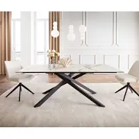 DELIFE Eetkamertafel Edge 200x100 keramiek Calacatta Luxe wit-goud-grijs kruisframe rechthoek zwart