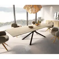 DELIFE Eetkamertafel Edge 300x100 keramiek Laminam Sabbia eiken kleur kruisframe rechthoek zwart