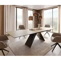 DELIFE Eetkamertafel Edge 200-300x100 keramiek Laminam Sabbia eiken kleur V-frame vlak staal zwart uitschuifbaar