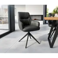 DELIFE Eetkamerstoel Zelia-Flex met armleuning echt leer zwart kruisframe breed zwart pocketveer kern