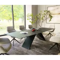 DELIFE Eettafel Edge 300x100cm Laminam keramiek grijs V-middenpoot zwart