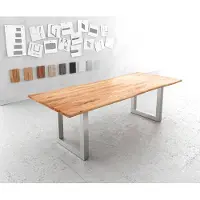 DELIFE Eettafel Edge 240x100cm acacia natuur roestvrijstaal breed Live-Edge