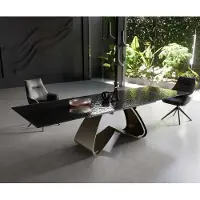 DELIFE Eetkamertafel Edge 200-300x100 Glas smelten rokerig zwart 3D-Relief W-frame effectafwerking Titaan uitschuifbaar