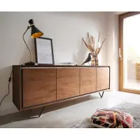 DELIFE Dressoir Stonegrace 200 cm acacia bruin steenfineer 4 deuren V-poot zwart