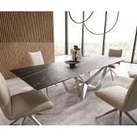 DELIFE Eetkamertafel Edge 200-300x100 keramiek LaminamNoir Desir bruin spider vlak staal RVS uitschuifbaar