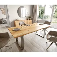 DELIFE Eettafel Edge 200x100x2,5-3 eiken natuur roestvrijstaal smal Live-Edge